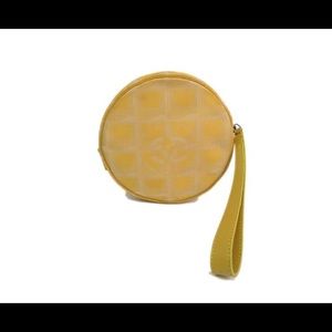 CHANEL Travel Line Yellow Jacquard Nylon Wristlet Bag